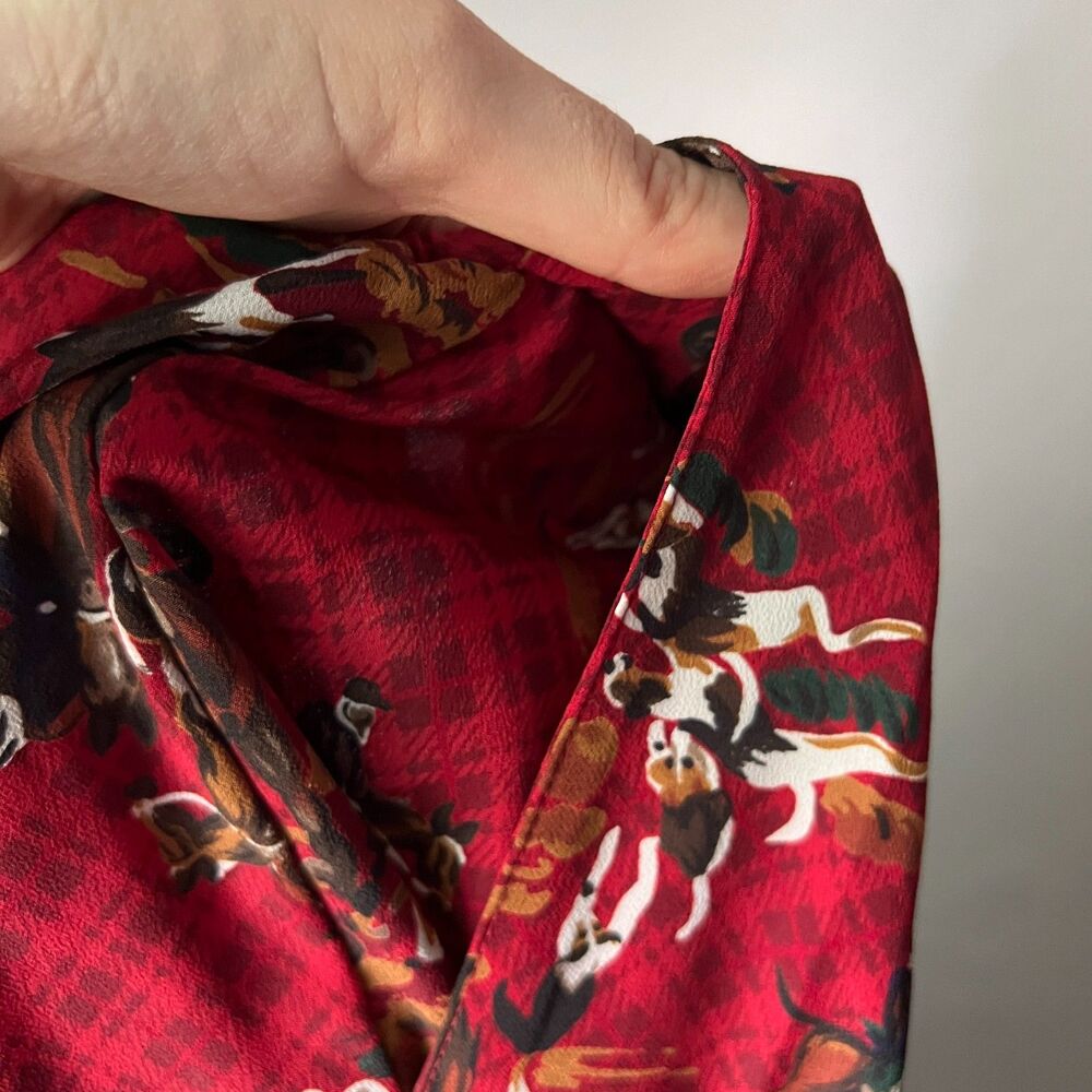 Vintage Leslie Fay Red Equestrian Horse Print Midi Skirt Derby Prairie Size 8P - Picture 7 of 12